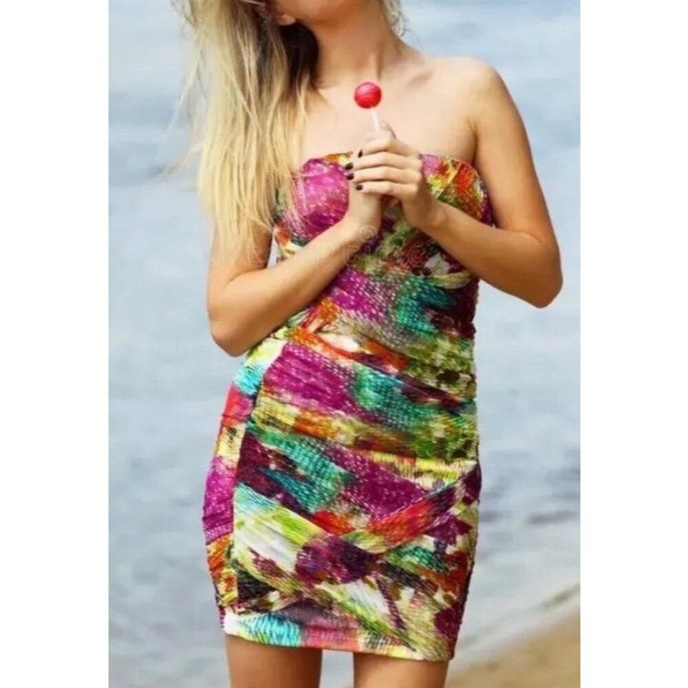 VTG Guess Dress Colorful Tie Die Tye Dye Print Rare Women’s Strapless Y2K Sz 2